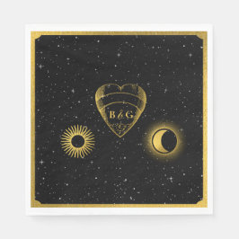 天の星クレセントムーンブラック金ゴールド結婚ズ スタンダードランチョンナプキン
