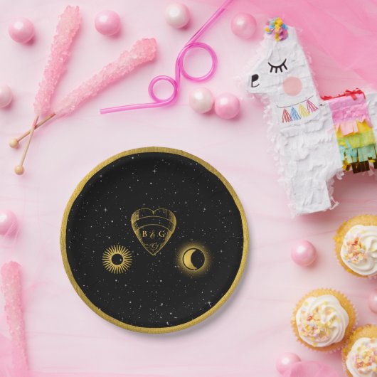 天の星クレセントムーンブラック金ゴールド結婚ズ ペーパープレート (パーティー)