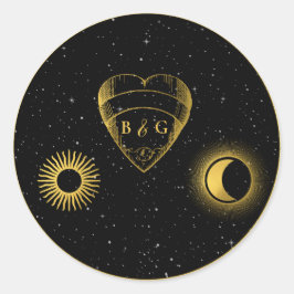 天の星クレセントムーンブラック金ゴールド結婚ズ ラウンドシール