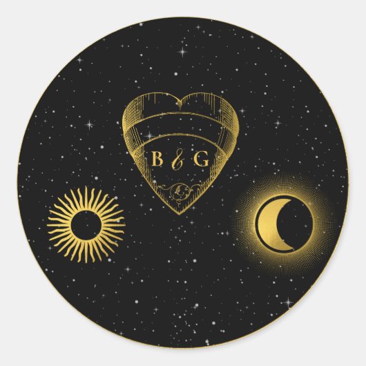 天の星クレセントムーンブラック金ゴールド結婚ズ ラウンドシール (正面)