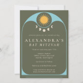 天の星グリーン ブルー モダン バット ミツバ インビ 招待状 (正面)