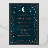 天の星座の金ゴールド結婚の 箔招待状 (正面)