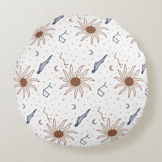 天の星、太陽と月 ラウンドクッション (正面)