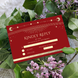 天の暗い赤金ゴールド太陽の月の結婚星 出欠カード