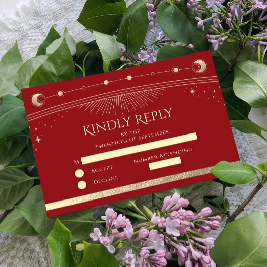 天の暗い赤金ゴールド太陽の月の結婚星 出欠カード