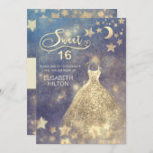 天の月と星のカリグラフィー スイート16 招待状 (正面/裏面)