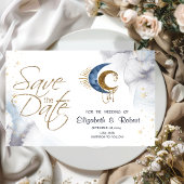 天の月と星のフラットなデザインのSave The Dateカード セーブザデート