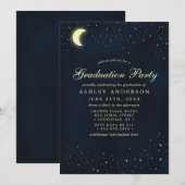 天の月と星のミッドナイト卒業パーティー 招待状 (正面/裏面)
