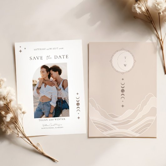 天の月と星のモノグラム　結婚式までのカウントダウン写真 招待状