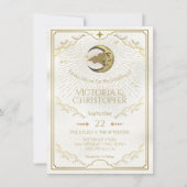 天の月と星の偽の金の結婚式 招待状 (正面)