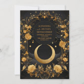 天の月と星の偽の金の結婚式 招待状 (正面)