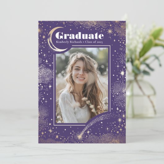 天の月と星の卒業写真 卒業 招待状 (スタンド正面)