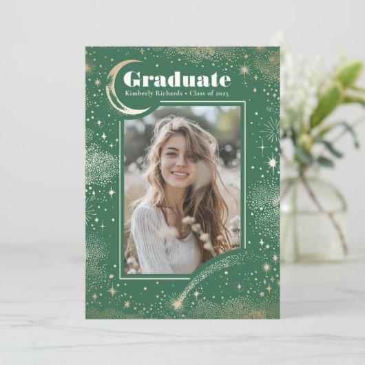 天の月と星の卒業写真 卒業 招待状 (スタンド正面)