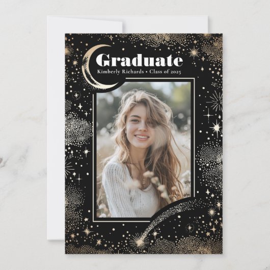 天の月と星の卒業写真 卒業 招待状 (正面)