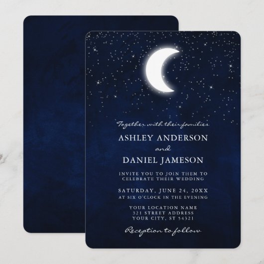 天の月と星の結婚式 招待状 (正面/裏面)