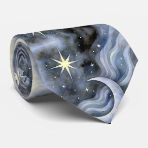 天の月の星の夢の空のはっきりした水色 ネクタイ