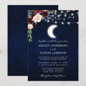 天の月 ワインレッド 花の光 結婚式 招待状 (正面/裏面)