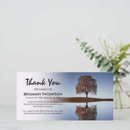 天の木の反射の葬儀ありがとう サンキューカード (スタンド正面)