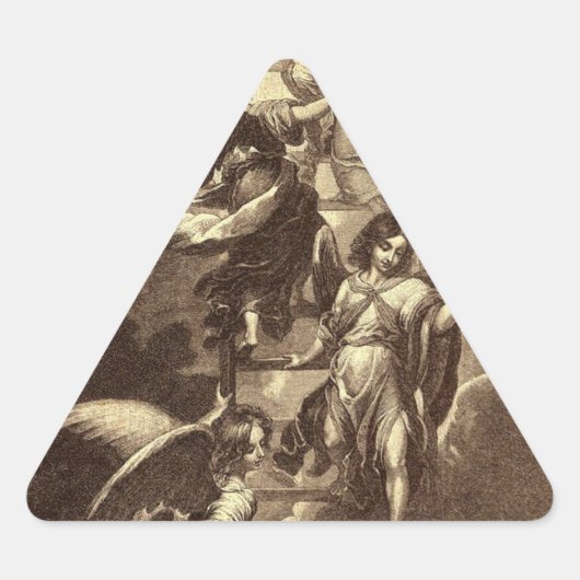 天の梯子の上の天使 三角形シール (正面)