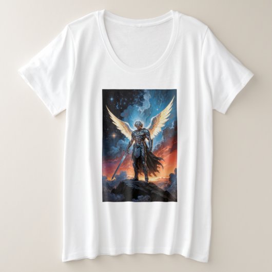 天の法の大天使ミカエル プラスサイズTシャツ (デザイン正面)