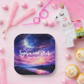 天の満月の星が神秘的な雲結婚 ペーパープレート (パーティー)