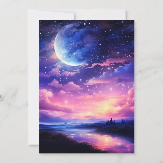天の満月の星が神秘的な雲結婚 招待状 (裏面)