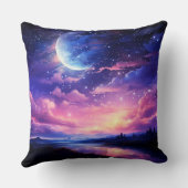 天の満月の星の雲の神秘的な紫 クッション (裏面)