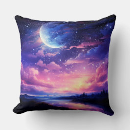 天の満月の星の雲の神秘的な紫 クッション