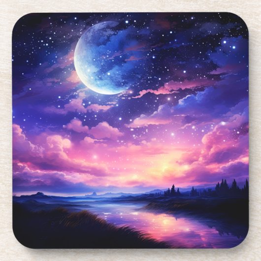 天の満月の星の雲の神秘的な紫 コースター (正面)