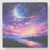 天の満月の星の雲の神秘的な紫 ストーンコースター (正面)