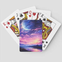 天の満月の星の雲の神秘的な紫 トランプ