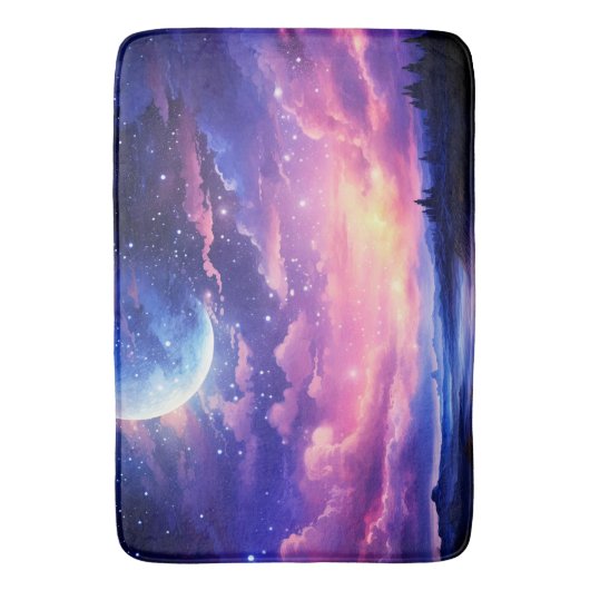 天の満月の星の雲の神秘的な紫 バスマット (正面縦)