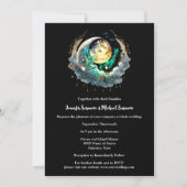 天の満月の黒い緑の白熱［赤熱］光を放つ夜空 招待状 (正面)