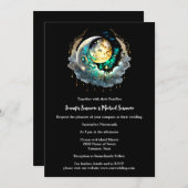 天の満月の黒い緑の白熱［赤熱］光を放つ夜空 招待状 (正面/裏面)