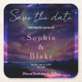 天の満月星空ウェディング・セーブ・ザ・デート スクエアペーパーコースター (正面)