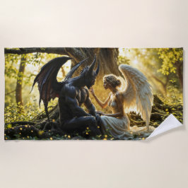 天の生き物の天使の悪魔ファンタジー ビーチタオル