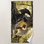 天の生き物の天使の悪魔ファンタジー ビーチタオル (正面)