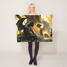 天の生き物の天使の悪魔ファンタジー フリースブランケット