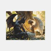 天の生き物の天使の悪魔ファンタジー フリースブランケット (正面(横))