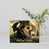 天の生き物の天使の悪魔ファンタジー 箔シーズンポストカード (立ち正面)