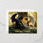 天の生き物の天使の悪魔ファンタジー 箔シーズンポストカード (正面/裏面)