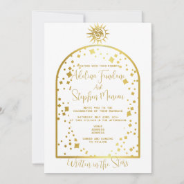 天の白と金ゴールド星ムーン&サン結婚ズ 招待状