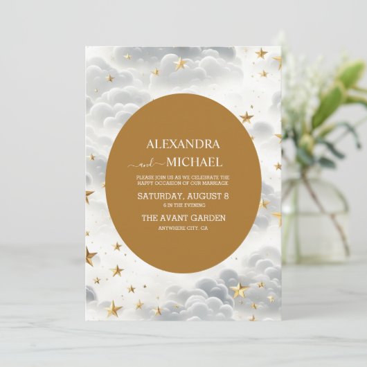 天の白と金ゴールド星ムーン&サン結婚ズ 招待状 (スタンド正面)