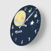天の白熱月の子供部屋部屋のパーソナライズな名前 ラウンド壁時計 (傾斜)