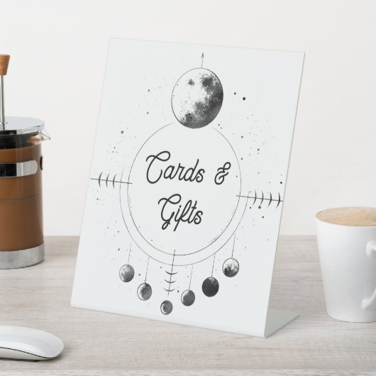 天の白黒ムーンウェディングカードとギフト 台座サイン (インサイチュ)