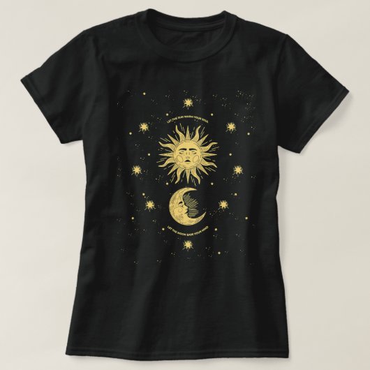 天の神秘的な太陽の月ゴシックボホボヘミアンA Tシャツ (デザイン正面)