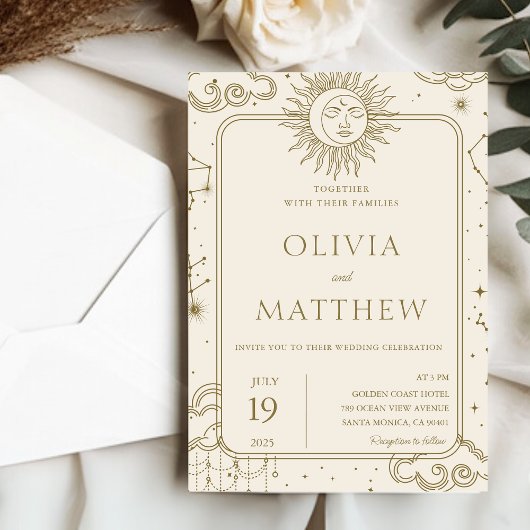 天の神秘的な星空の夜の結婚月 招待状