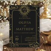 天の神秘的な月と星の銀河のウェディング 招待状