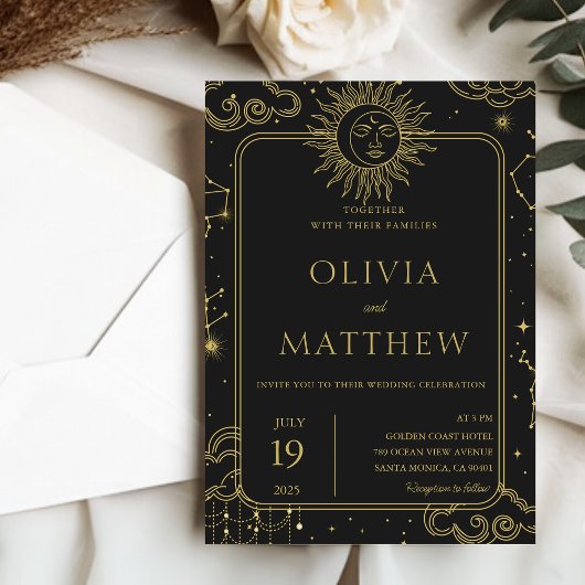 天の神秘的な月と星の銀河のウェディング 招待状