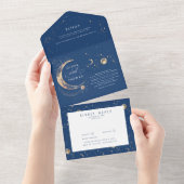 天の神秘的な月の星ハロー結婚の オールインワン招待状 (貼ってはがせる)